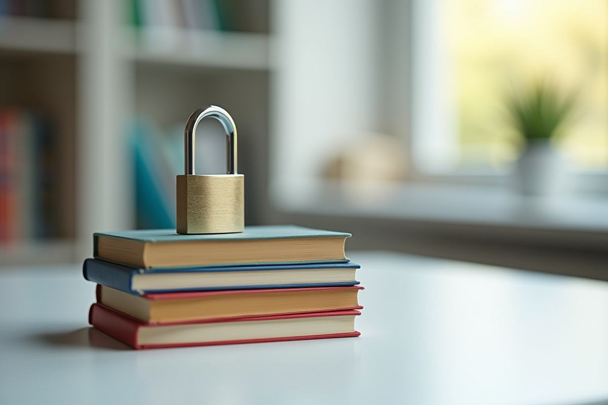 Cadenas sur des livres symbolisant la protection de la propriete intellectuelle