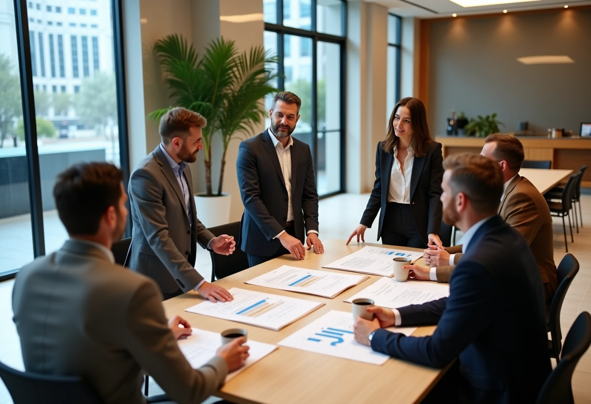 Groupe de collègues en discussion autour d une table de réunion