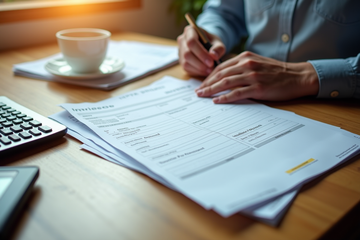 Tas de factures et notices de retard sur une table en bois