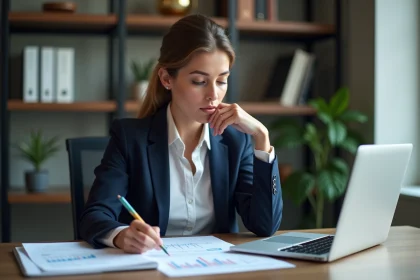 Femme d affaires en r&eacute;union de travail dans un bureau moderne