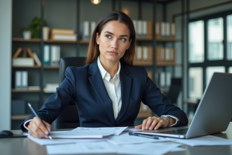 Femme d'affaires en réunion dans un bureau moderne