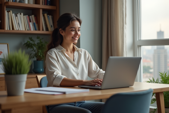 Femme en tenue décontractée travaillant à domicile