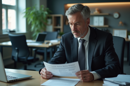 Homme d'affaires en costume dans un bureau sombre