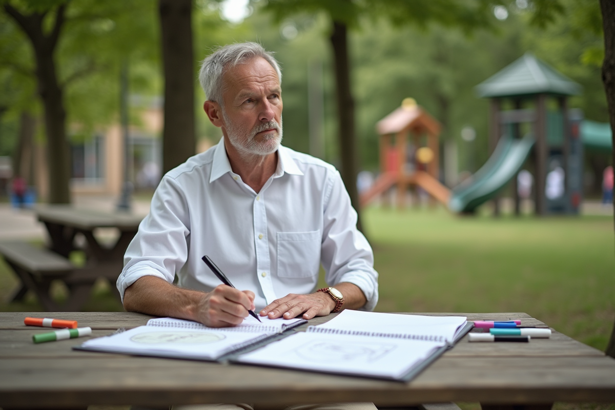Homme esquissant un projet d