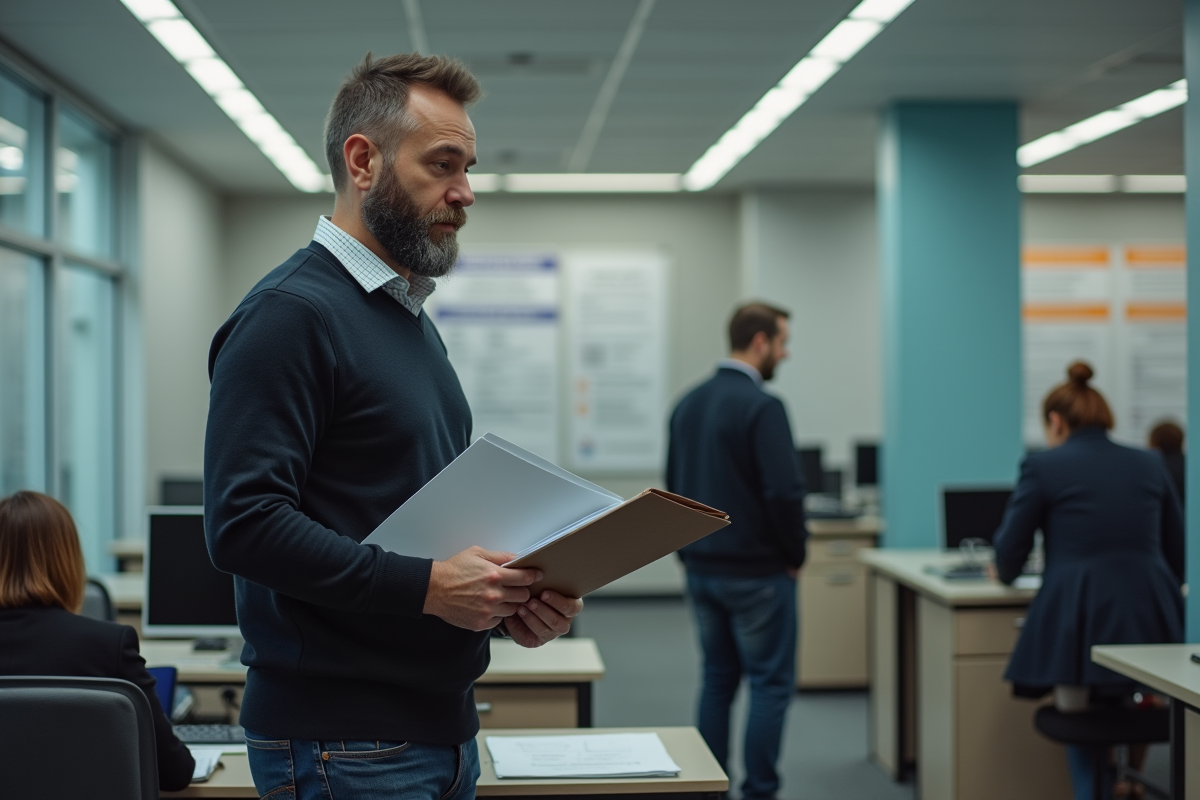 Homme discutant avec un conseiller dans un bureau moderne