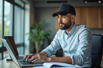 Jeune homme professionnel au bureau moderne en tenue décontractée