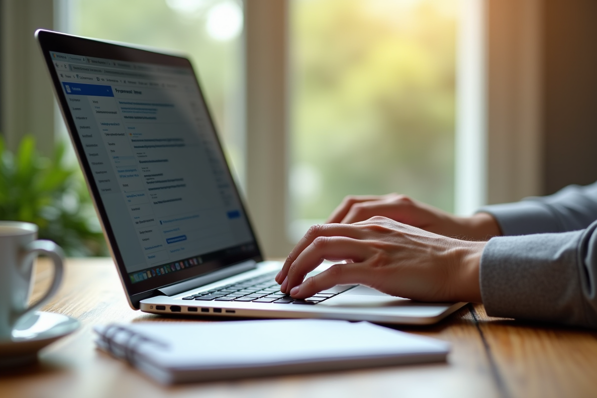 Mains utilisant un ordinateur portable avec outils d accesibilite active