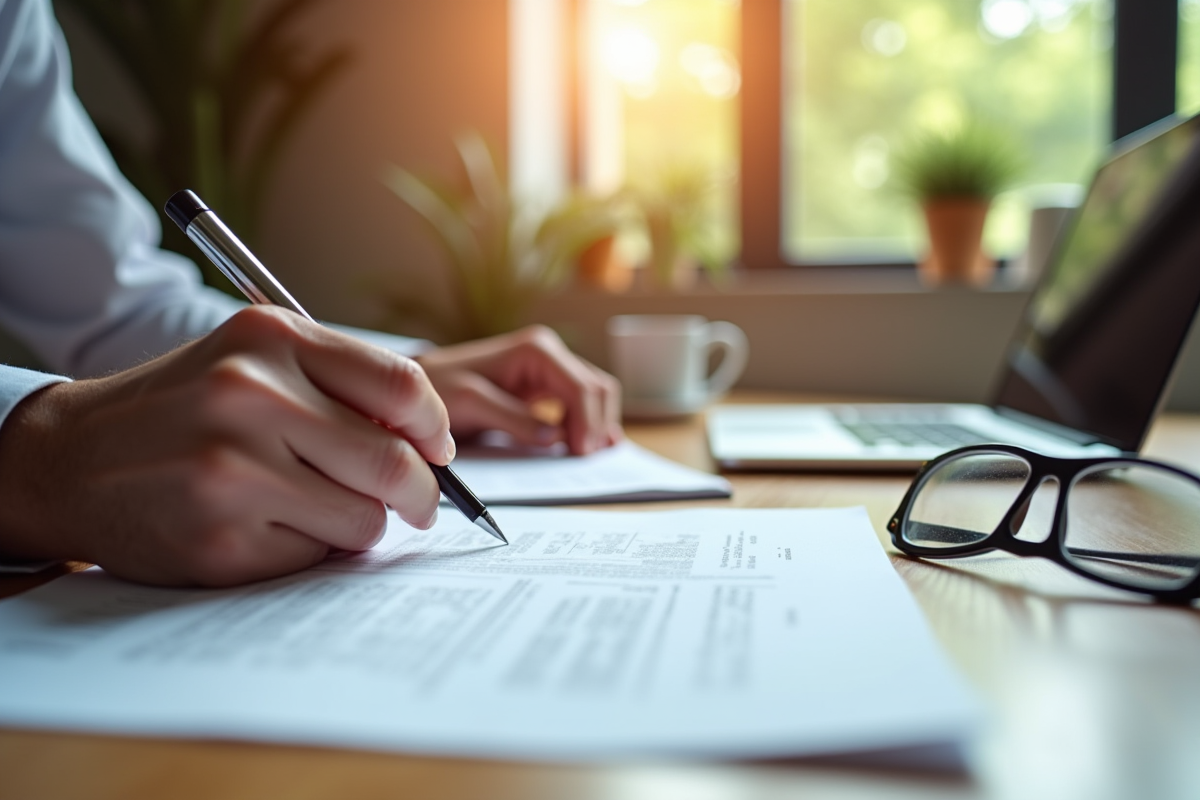 Main signant un contrat sur un bureau ensoleille